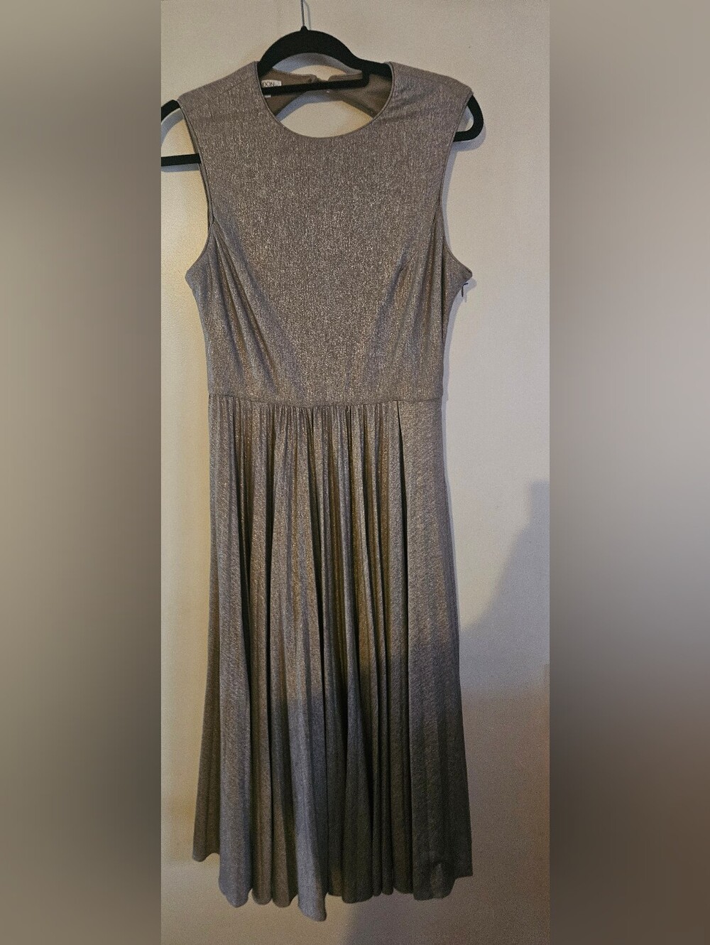 Heather w/Silver threads open back Pleated Dress Size 12